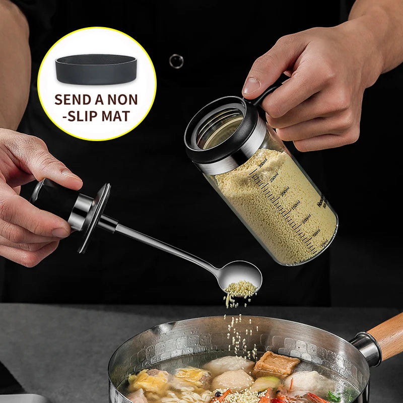 3 PCS Spice Seasoning Bottle Kitchen Supplies Glass Transparent Sugar Bottle Containers with Spoon Seasoning Bottle Salt and Pepper Bottle Kitchenware Accessories Preparing Cooking Tools Sets
