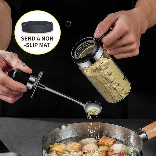3 PCS Spice Seasoning Bottle Kitchen Supplies Glass Transparent Sugar Bottle Containers with Spoon Seasoning Bottle Salt and Pepper Bottle Kitchenware Accessories Preparing Cooking Tools Sets
