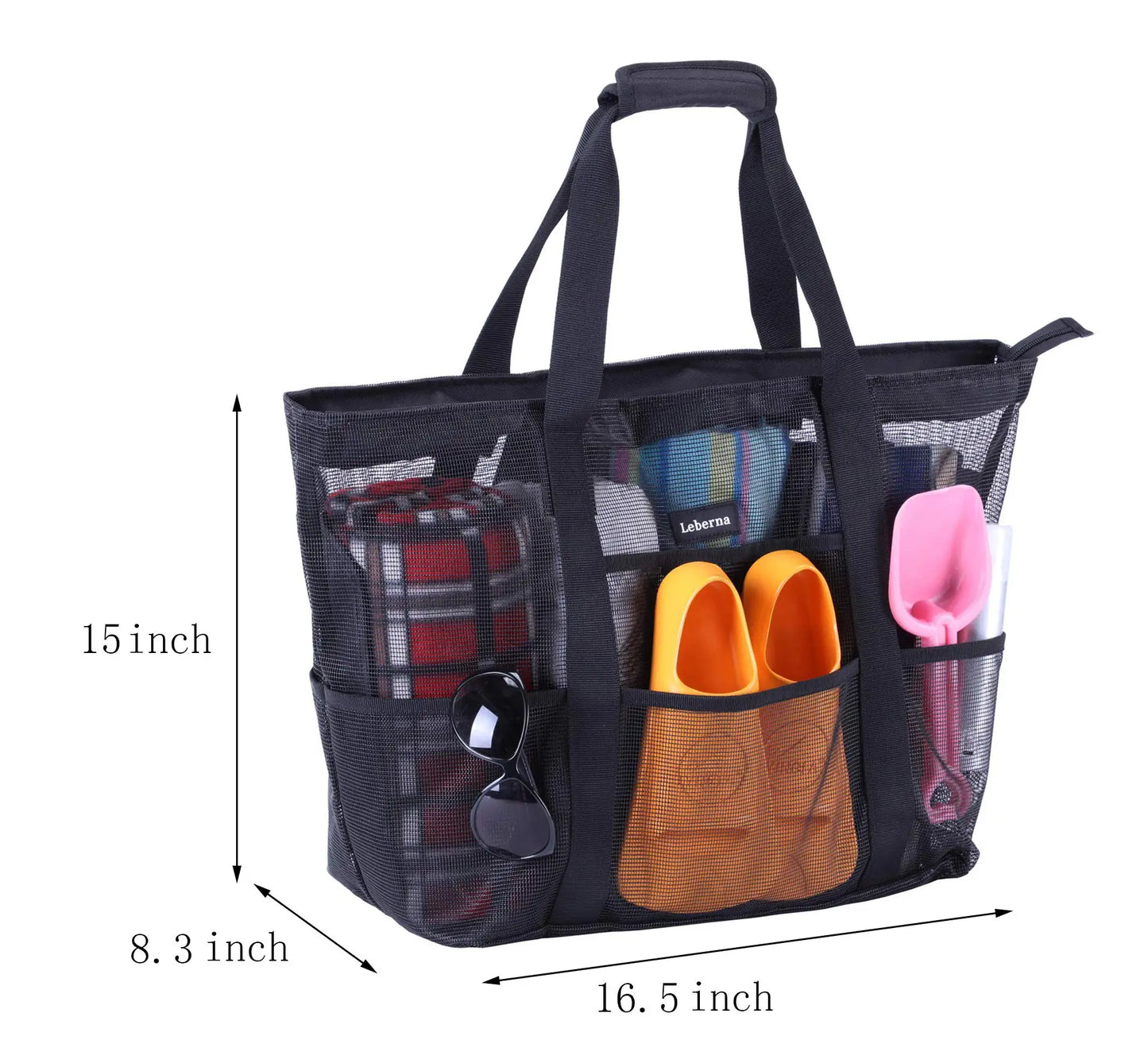 1PC, Large Mesh Beach Bag - Sandproof Swim Tote Bag Oversized for Family Foldable Lightweight Pool Boat Bag with Zipper and Extr