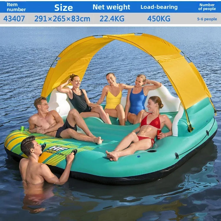 Large Inflatable Floating Island with Awning 8-10 People Floating At Sea Adult Household Floating Shade Boat Summer Ocean Family Party