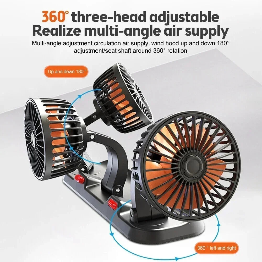 2/3 Heads Set 5V 12V 24V Car Cooling Fan 360° Adjustable Dual Head Air Fan USB 2Speeds Automotive Electric Fan For Dashboard RV Truck Vehicle Air Cooling Supplies Sets