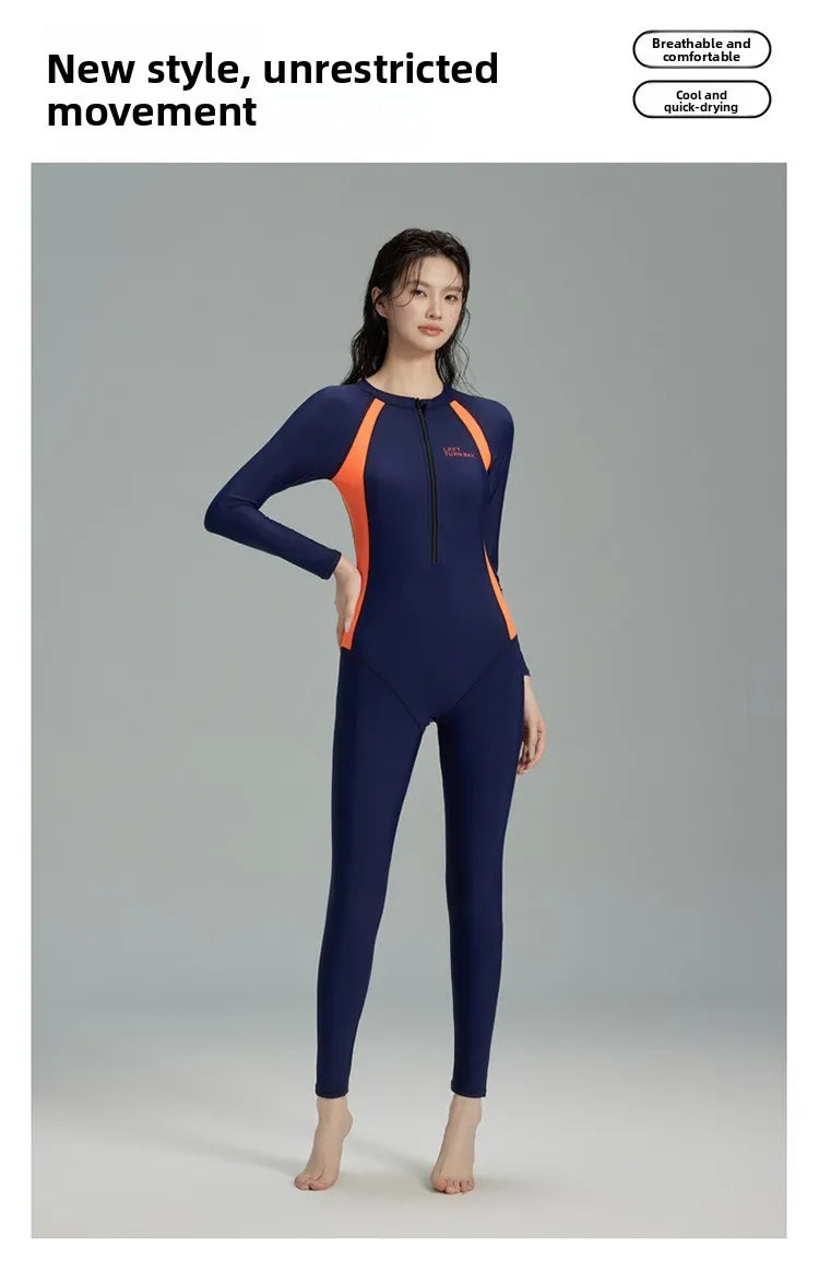 M-4XL Plus Size Full Body Conservative Wetsuit Diving Scuba Surfing Top Quality Long Sleeve One Piece Underwater Swimsuit for Women Zipper Wetsuit Slimming Thermal Vacation Swimming Costume Diver Suit