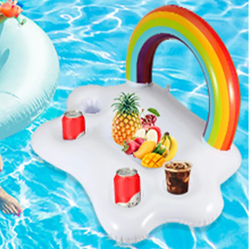 Floating Table Summer Party Bucket Rainbow Cloud Cup Holder Swimming Pool Inflatable Bed Float Beer Drinking Cooler Bar Beach