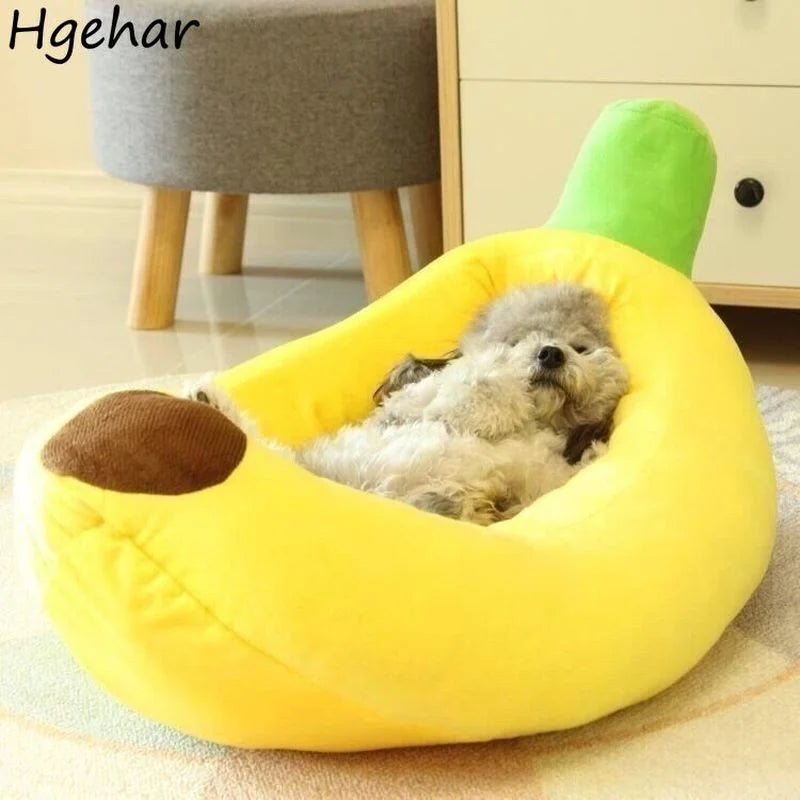 Creative Banana Shaped Dog Beds Cute Ins Soft Small Pets Mat Removable Washable Breathable Kennel Dogs Sleeping Litter 4 Seasons