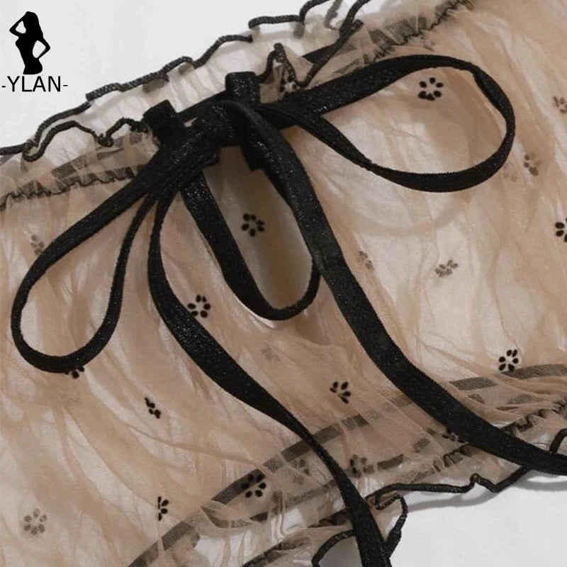 Sexy Women Lingerie Cute Flower Bra Set Strapless Bralette Panty Set Female Fancy Underwear Intimate Transparent Erotic Lingerie