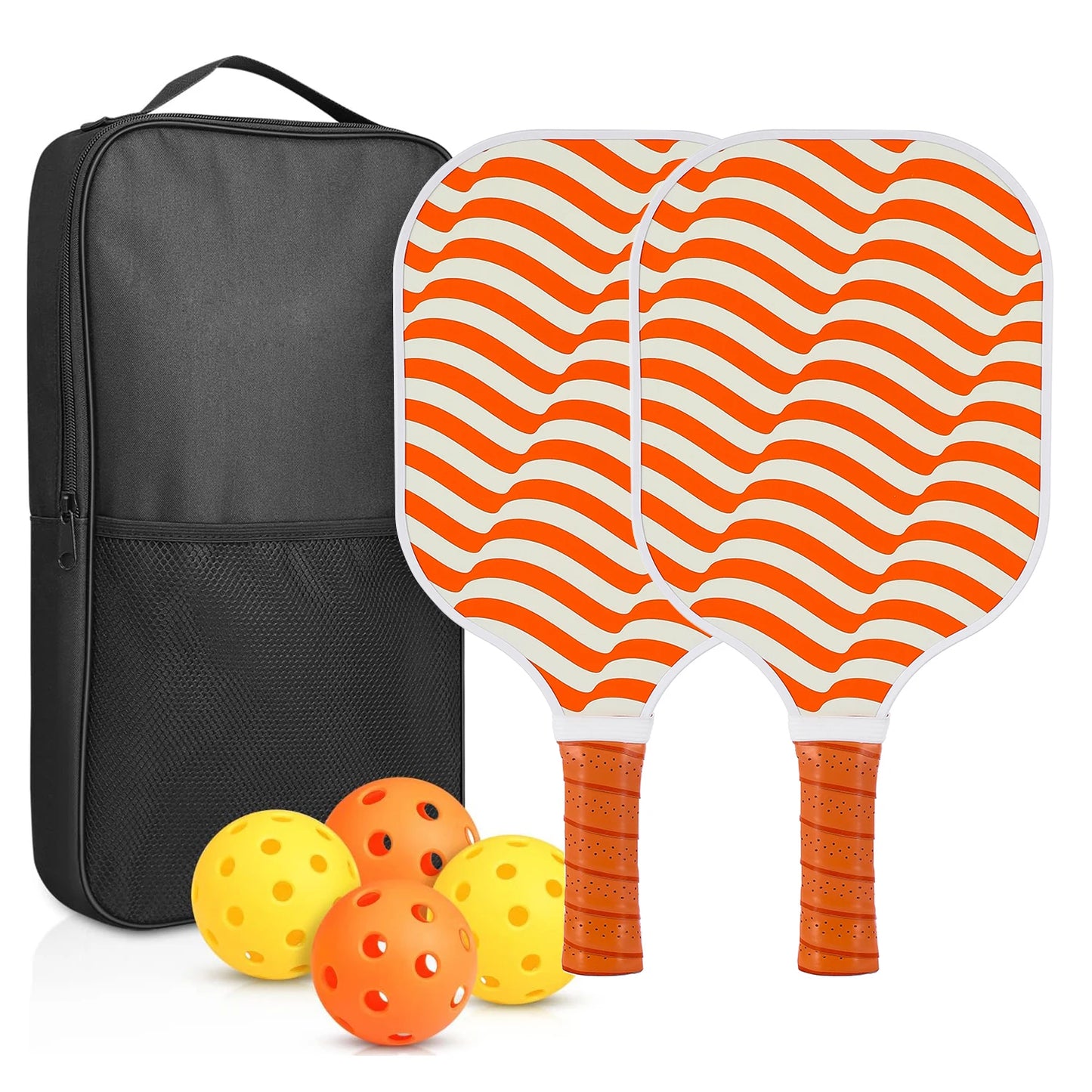 NEW Full Set Professional Fiber Glass Top Quality Pickleball Paddles Set of 2 USAPA Approved Fiberglass Pickle Ball Paddles with 4 Pickle Balls Durable Beach Rackets for Beginners Sports Accessories