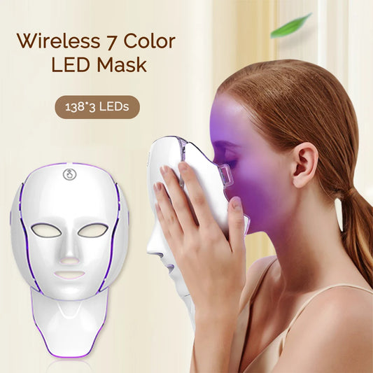 NEW 7 Colors LED Facial Mask with Neck Light Therapy Red Light Facial Mask for Anti-Aging Rejuvenation Brighten Skin Beauty Device Women Skin Care Supplies