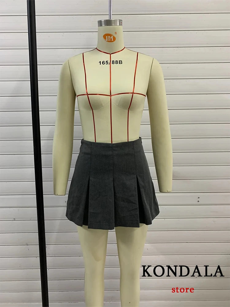 Vintage Dark Grey Mini Skirts Women Ruffles Pleated Sexy Shorts Skirts Female Fashion Streetwear Mujer Faldas