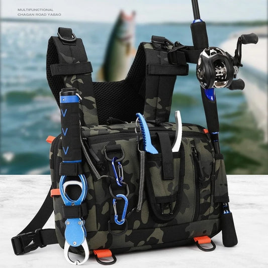 NEW Arrivals Multi-Purposes  Fishing Tactical Chest Bag Camping Hiking Backpack Front Chest and Back Vest Bags Lure Fishing Tackle Bag Fanny Pack Men Climbing Bag