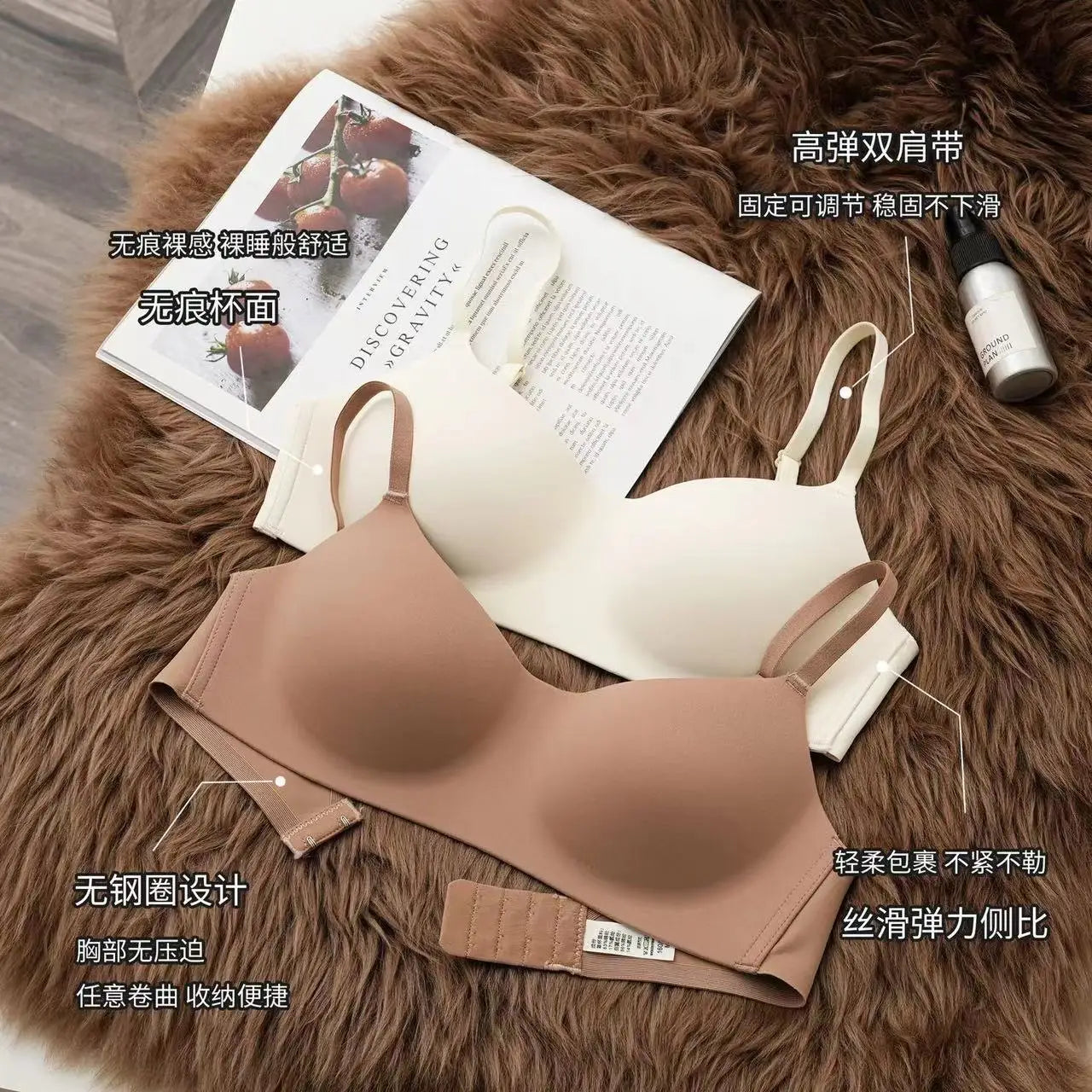 NEW Arrivals 3 PCS Set Black/White/Skin/Brown Color Women's Thin Wireless Bras Girl Seamless Push Up Bra Female Comfortable V-Shaped Underwear Lady Breathable Comfort Lingerie