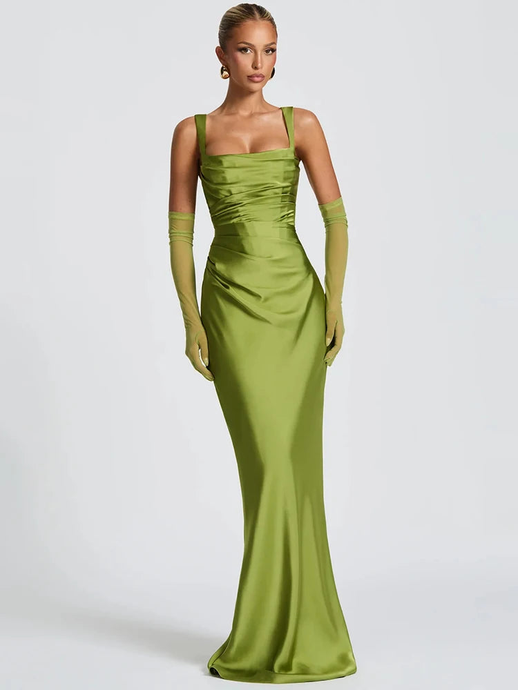 4 Colors  Satin Backless UK Size Sexy Luxury Maxi Dress Women Elegant Halter Off-Shoulder Sleeveless Lace-Up Bodycon Evening Wedding Guest Business Party Celebrity Long Dresses.