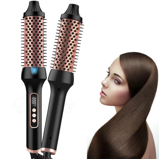 UK Plug Heated Styling Brush 3-in-1 Ionic Hair Curler/Straightener with Anti-Scald Electric Curl Wand Curling Iron Hair Styling Tools