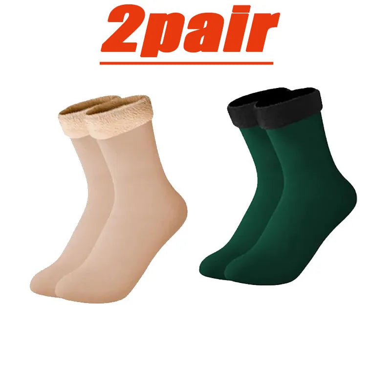 4 Pairs Set Winter Warm Thermal Socks Soft Thicken Plush Socks Solid Color Velvet Wool Snow Boots Floor Socking Outdoor Skiing Snowboard Mountain Hiking Climbing Cycling Socks Sets