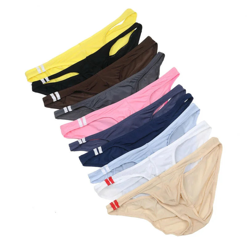 10PCS Set/Lot Sexy Men Underwear Gifts for Husband Boyfriend Lover Low Waist Cueca Ice Silk Underpants Supplies G-String Brazilian Tanga Gay T-Back Thong Sexy Jockstrap Bikini Briefs Panties Male Lingerie Fashion Clothing Pro