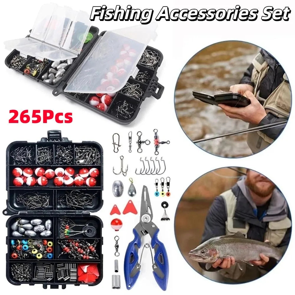 Just Arrived 265 PCS Set Sphere Floats Fishing Tackle Kit Crank Hooks Carp Fishing Parts Kit with Box Lures  Bait Set Lake River Professional Fishing Accessories
