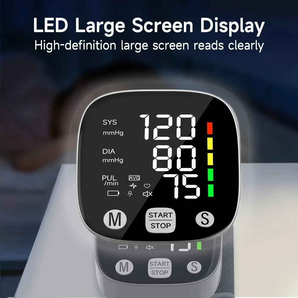 New LED Rechargeable Wrist Blood Pressure Monitor English / Russian / Portuguese / Spanish Voice Broadcast Tonometer BP Monitor