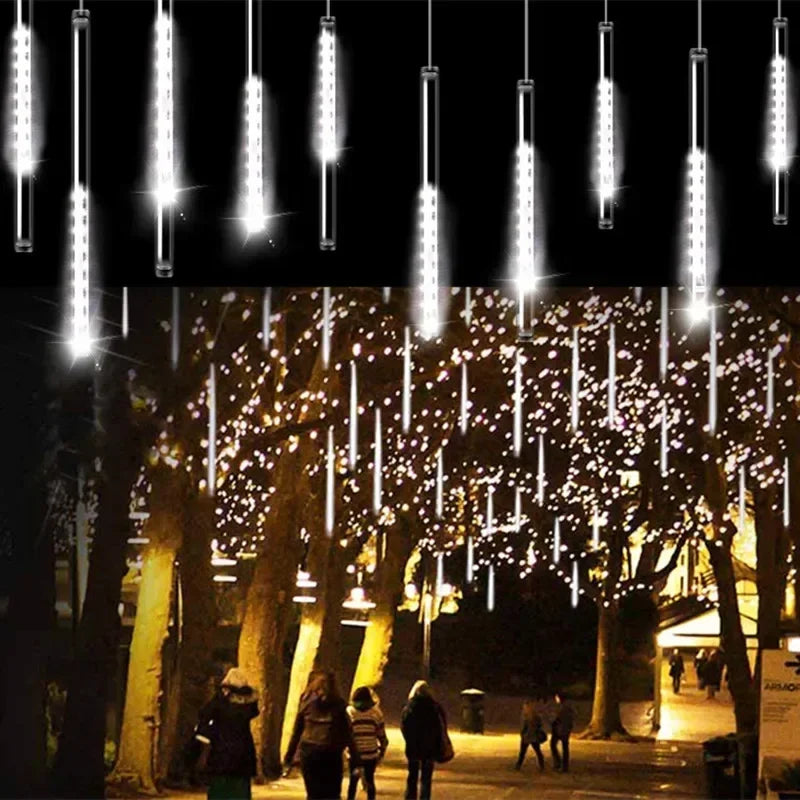 NEW 4 Pack Set 50cm 8 Tube LED Meteor Shower Lights Christmas Festoon Lights Fairy Garland Waterproof Garden Holiday Decoration