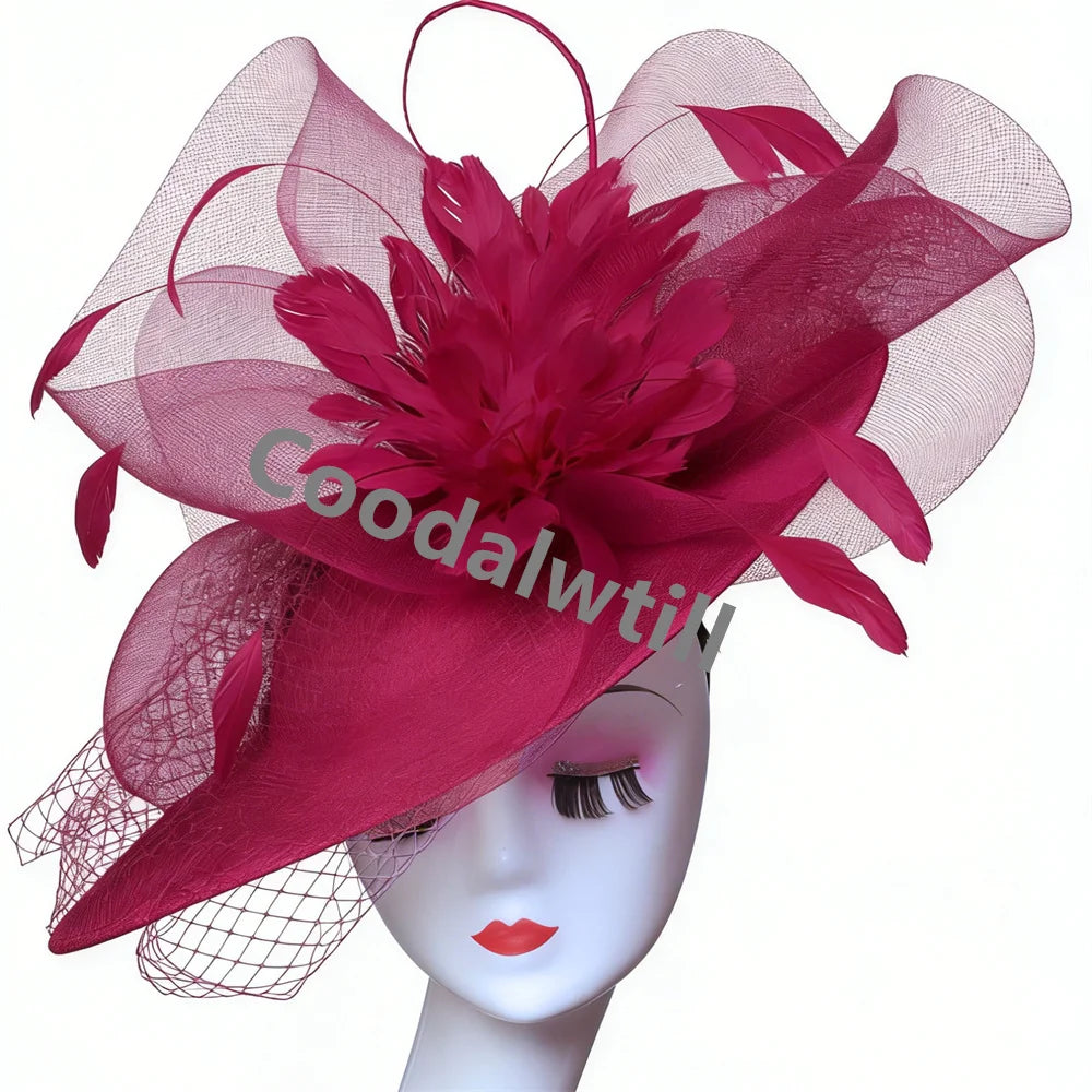 20 Colors White Mesh Ladies Royal Ascot Horses Race Evening Bride Wedding Opera Concert Church Fascinator Hat Feather Flower Headpiece For Women Elegant Chapeau Cap Femme Veils Millinery