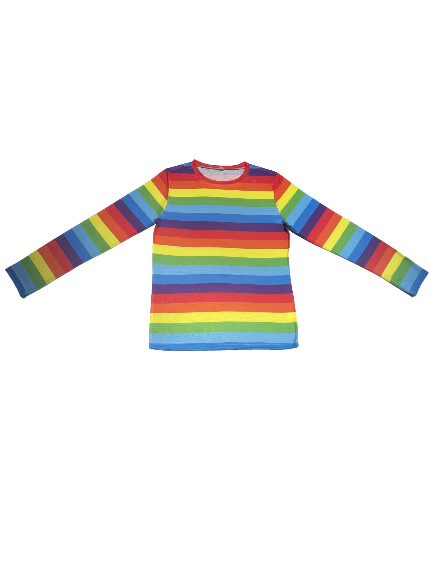 Rainbow Striped Crew Neck T-Shirt, Casual Long Sleeve T-Shirt For Spring & Fall, Women's Clothing