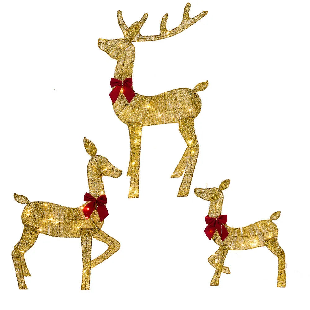 NEW 3PCS Set Lighted Christmas Large Reindeer Water Resistant Light Up Decoration For Garden Glowing Reindeer Outdoor Yard Ornament New Year
