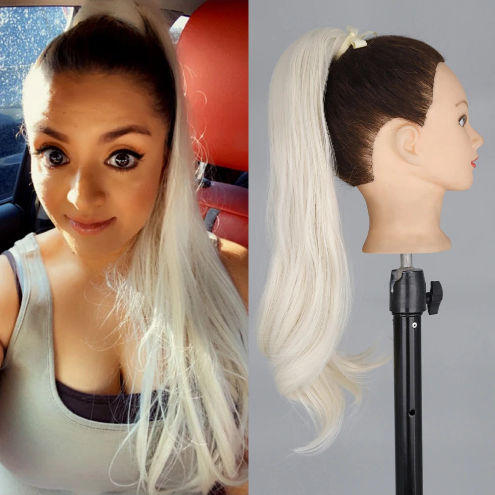 NEW  Synthetic Long Straight Wrap Around Clip In Ponytail Hair Extension Can Be Permed Heat Resistant Pony Tail Fake Hair