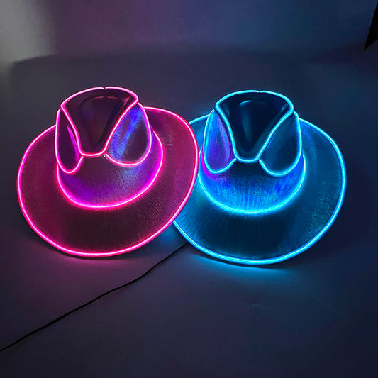 Rave Festival Party Night Clubwear 8 Colors Glow in the Dark Cowboy/Pirates Hats Head Caps + Sunglasses Glowing Decor  Supplies Luminous LED Pearlescent Fashion NEON Light Hat For Party
