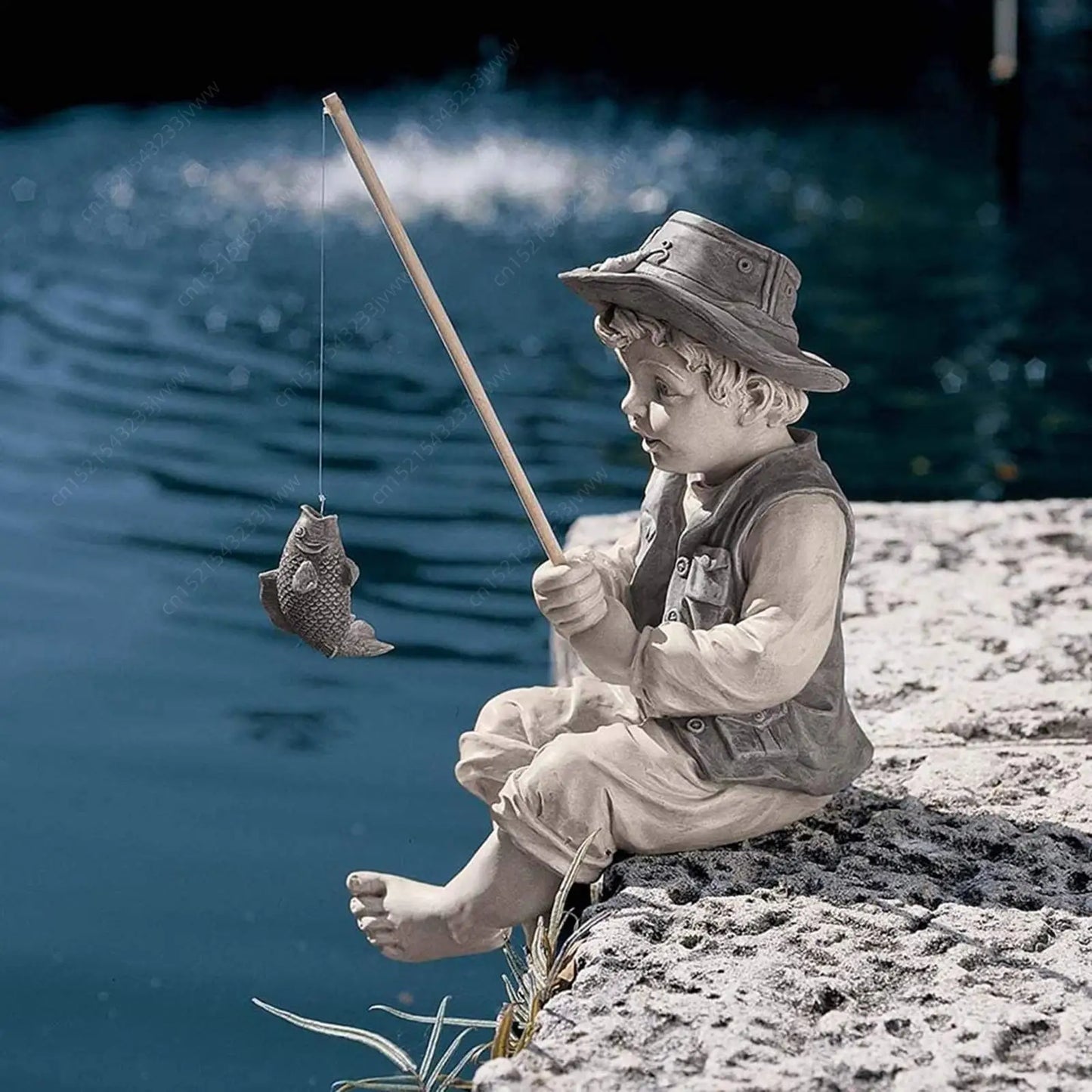 Garden Statue Gone Fishing Boy Yard Ornaments Resin Fisherman Funny Lawn Sculpture Home Decoration