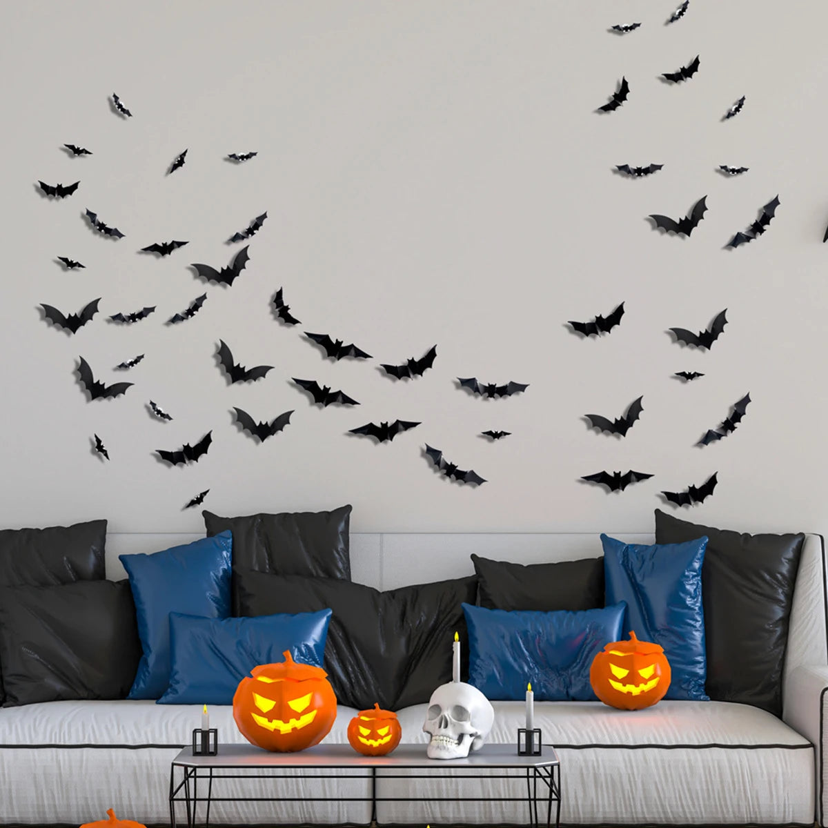 24pcs Halloween New Night LED Light Bat PET Stereoscopic Bat Festival Party Decoration LED Night Light Wall Decal