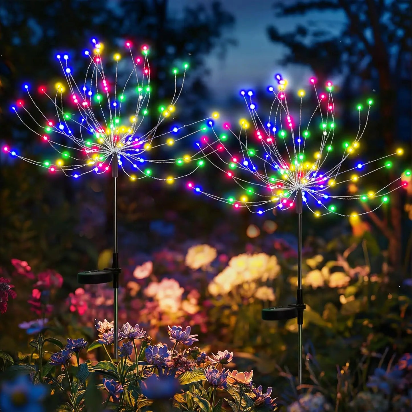 2 PCS Set 420 LEDS Solar Lights for Outdoor Garden Dandelion Lighting Stake Solar Firework Light for Christmas Halloween Lawn Decor