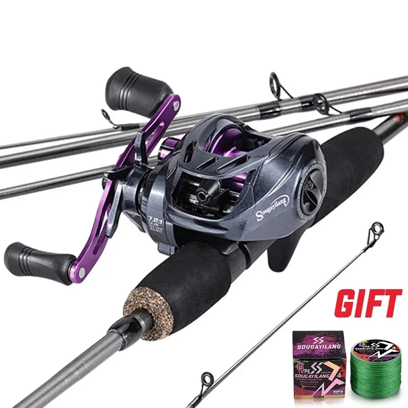 NEW Arrivals 5 Colors Full Set + Gift  1.7m Fishing Left/Right Rod Carbon Fiber Casting Rod and Baitcasting Reel combo with Free Line As Gift Max Drag 8kg for Sea Bass Professional Fishing Supplies