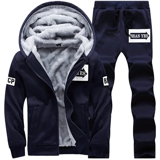 NEW Arrivals 2PCS Set M-4XL Plus Size Gray/Blue/Black Color Men's Fleece Lined Hoodie Sweatshirt Sports Set Casual Thickened Comfortable Breathable Quick Dry Outdoor Sports Wear