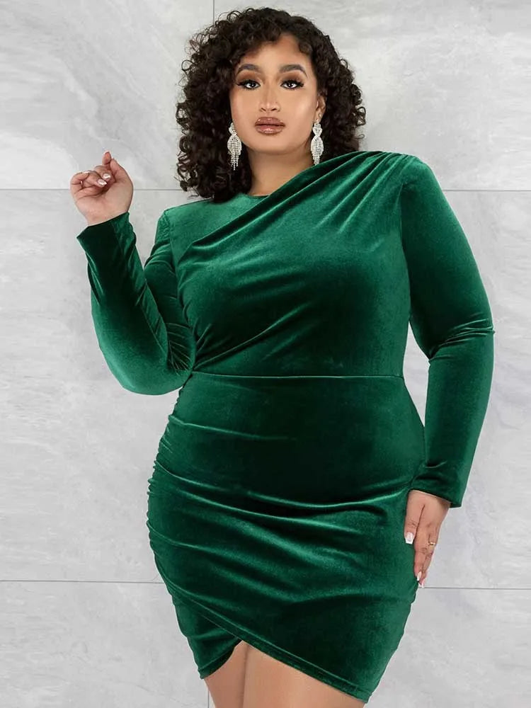 For Curvy Ladies XL-4XL (16-24) UK Plus Size 4 Colors Fashion Women Clothing Curvy Dresses Velvet Winter Party Dress Evening Low Back Draped Dresses