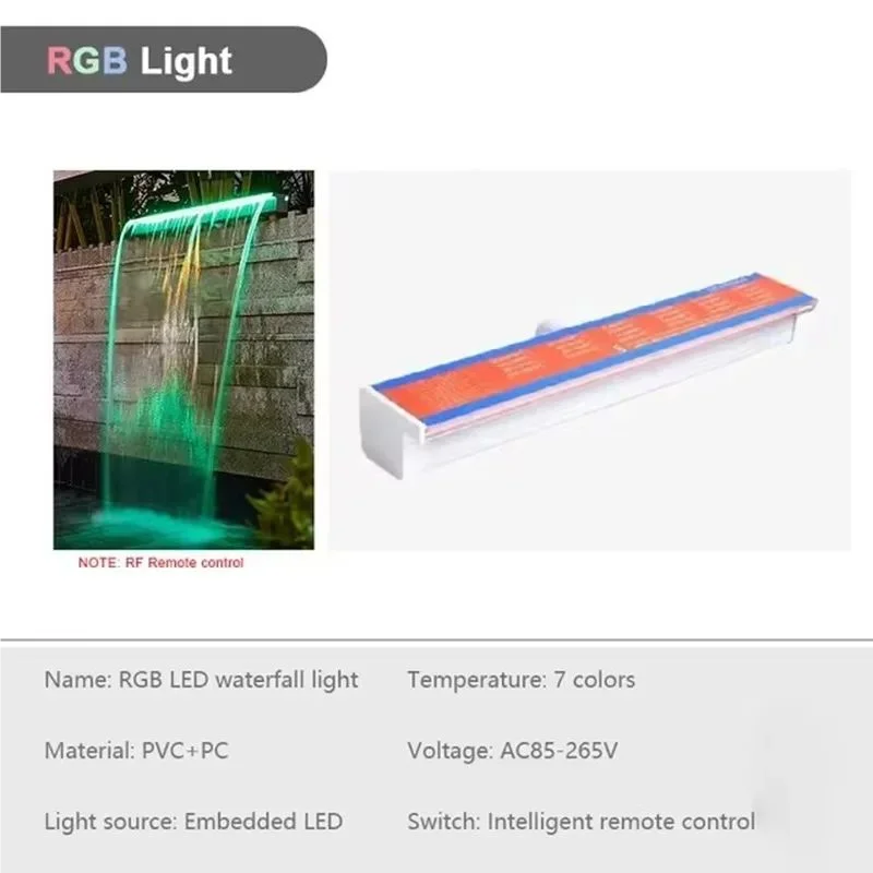 NEW 120CM RGB Remote Control 8 Colors EU/US Plug with Bulbs Automatic Underwater Waterfall Blade Fountain Spa 30/60/90/120cm Water Descent Wall Sheer Descent Cascade Mounted Colorful