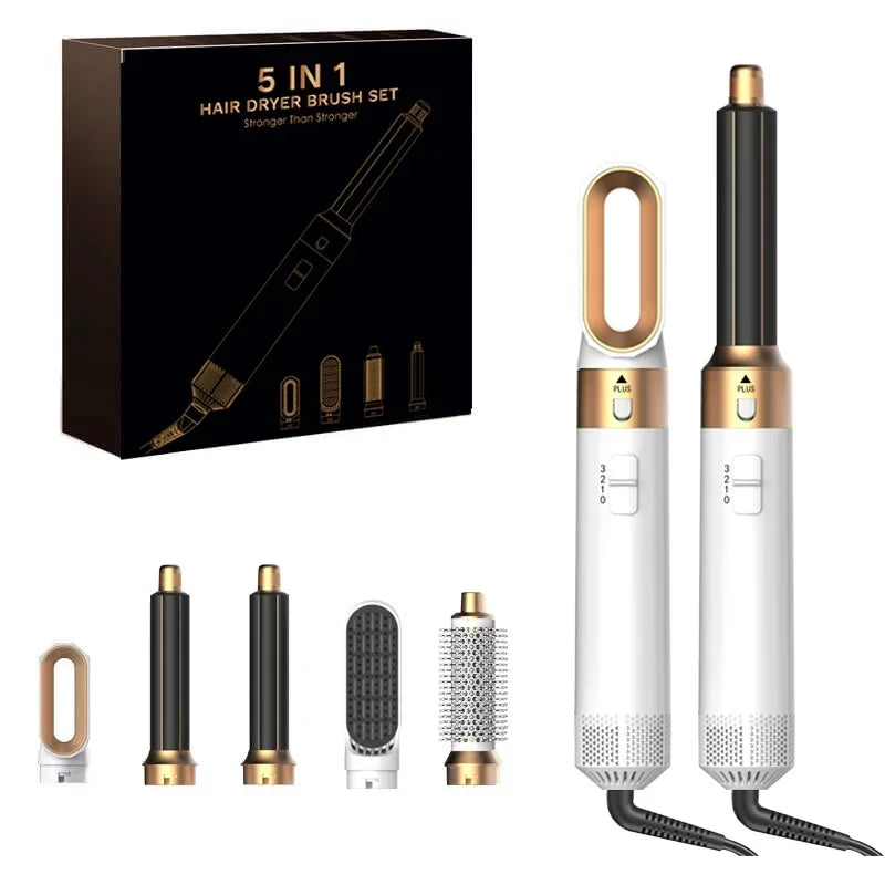 5 In 1 Set Hair Dryer And Hot Air Comb Brush With Curling Iron Hair Straightener For Fast Drying Curling Straightening And Styling Women Beauty Salon Spa Accessories Hair Care Tools Set Kit
