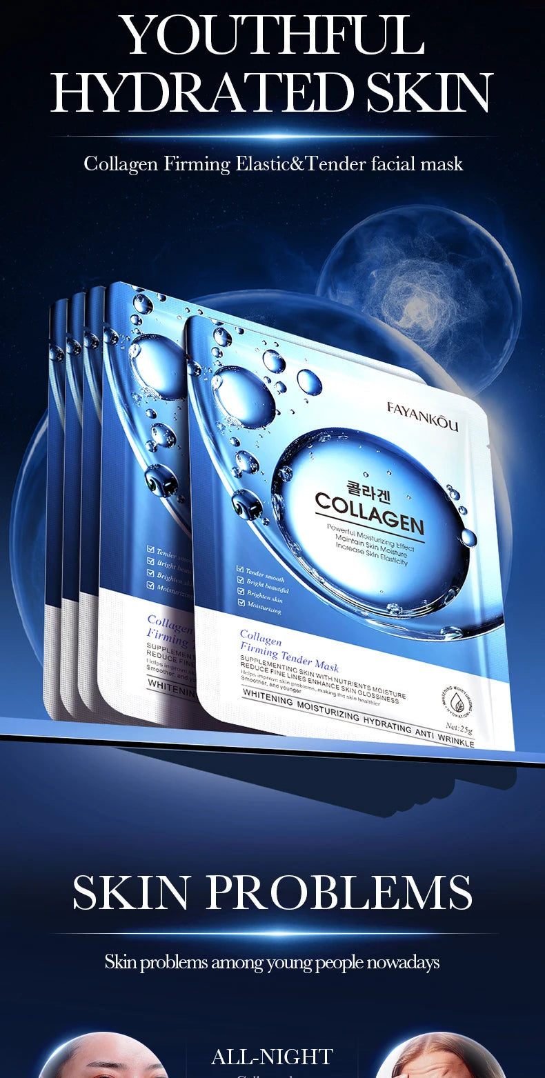 10 PCS Set Korean Collagen Anti Wrinkles Face Mask Moisturizing Anti-Aging Whitening Facial Masks Sheet Mask Korean Skin Care Cosmetics