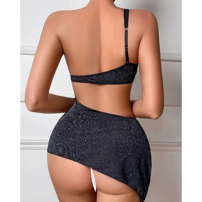 Just Arrived 2 PCS Set Sexy Hot Girls  Women's Dress Daring Hollow Dress Thong Intimate Asymmetrical Mermaid Body Starry Shiny Fabric Woman Clothes Night Clubwear Summer Evening Beach Party Suit