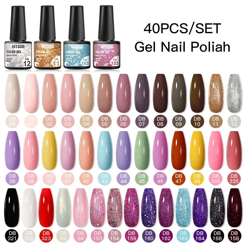 NEW Arrivals 24/40.120PCS Set Colors Gel Nail Polish Set Semi Permanent Hybrid Gel Varnish Set Base Top Coat Soak Off UV LED Nail Gel Kits Manicure Pedicure Accessories Nail Care Tools Sets Cosmetic Supplies