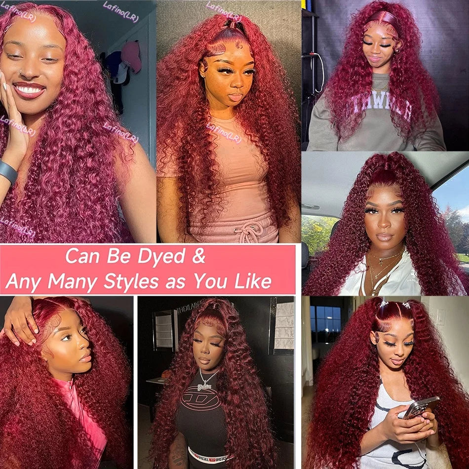 NEW Arrivals 8-36Inches Wet And Wavy 99j Lace Frontal Brazilian Wig Human Hair Burgundy 13x6 HD Lace Frontal Human Natural Hair Wig Red Curly Lace Front Human Hair Wigs