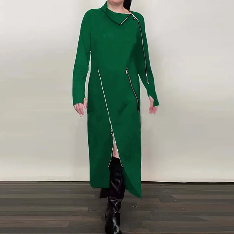 NEW Arrivals S-3XL Long Sleeve Autumn Zipper Party Dress,Spring Women Female Turtleneck Loungewear Maxi Dress, Elegant Patchwork Evening Night Clubwear Streetwear Outfit Girls Ladies Luxury Fashion Clothing Supplies