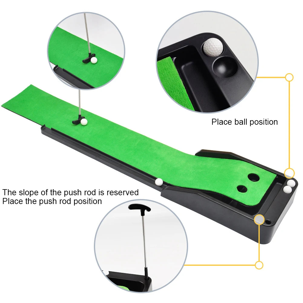 Putting Green Indoor Set Mini Putting Ball Pad with Ball Return/2 Holes Golf Putting Alignment Aid Pad for Men Gift Home Office