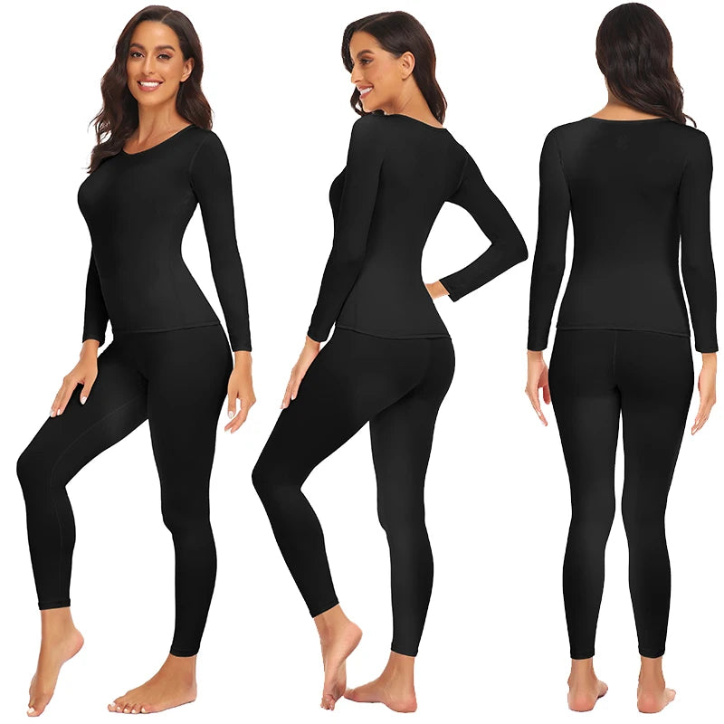 Women's Thermal Underwear Set Long Johns Base Layer Fleece Lined Soft Top Bottom 2 Pieces Set