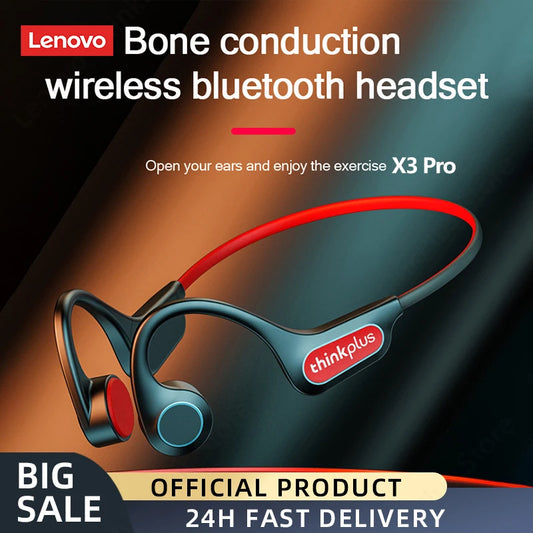 NEW Original Lenovo Bone Conduction Swimming Cycling Running Earphones X3 Pro Bluetooth HiFi Ear-Hook Wireless Waterproof Headset Headphones Earbuds with Microphone Outdoor Sports Supplies