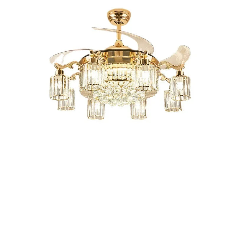 Nordic European Luxury Chandelier  Invisible Air Cooler Fan Dining European Living Room Lights Bedroom Light Fan-Style Ceiling Lamps Set