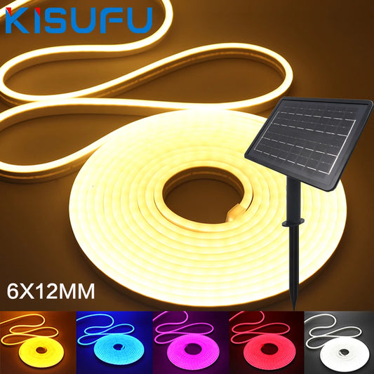 NEW 10M DC24V Solar LED Neon Strip Light Waterproof Warm White Blue Red Pink 6x12mm 2835 120LEDs/m Flexible Neon Rope Light Garden Decor