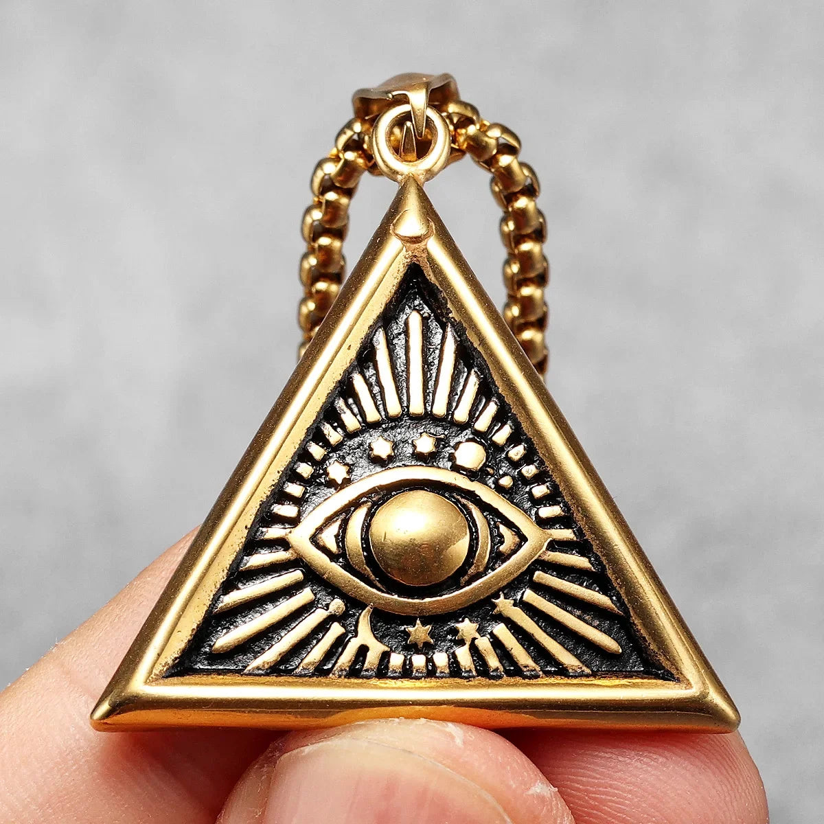 Masonic Illuminati Eye Amulet Men Necklaces Stainless Steel Pendants Chains Women Jewelry Cool Male Accessories Gifts