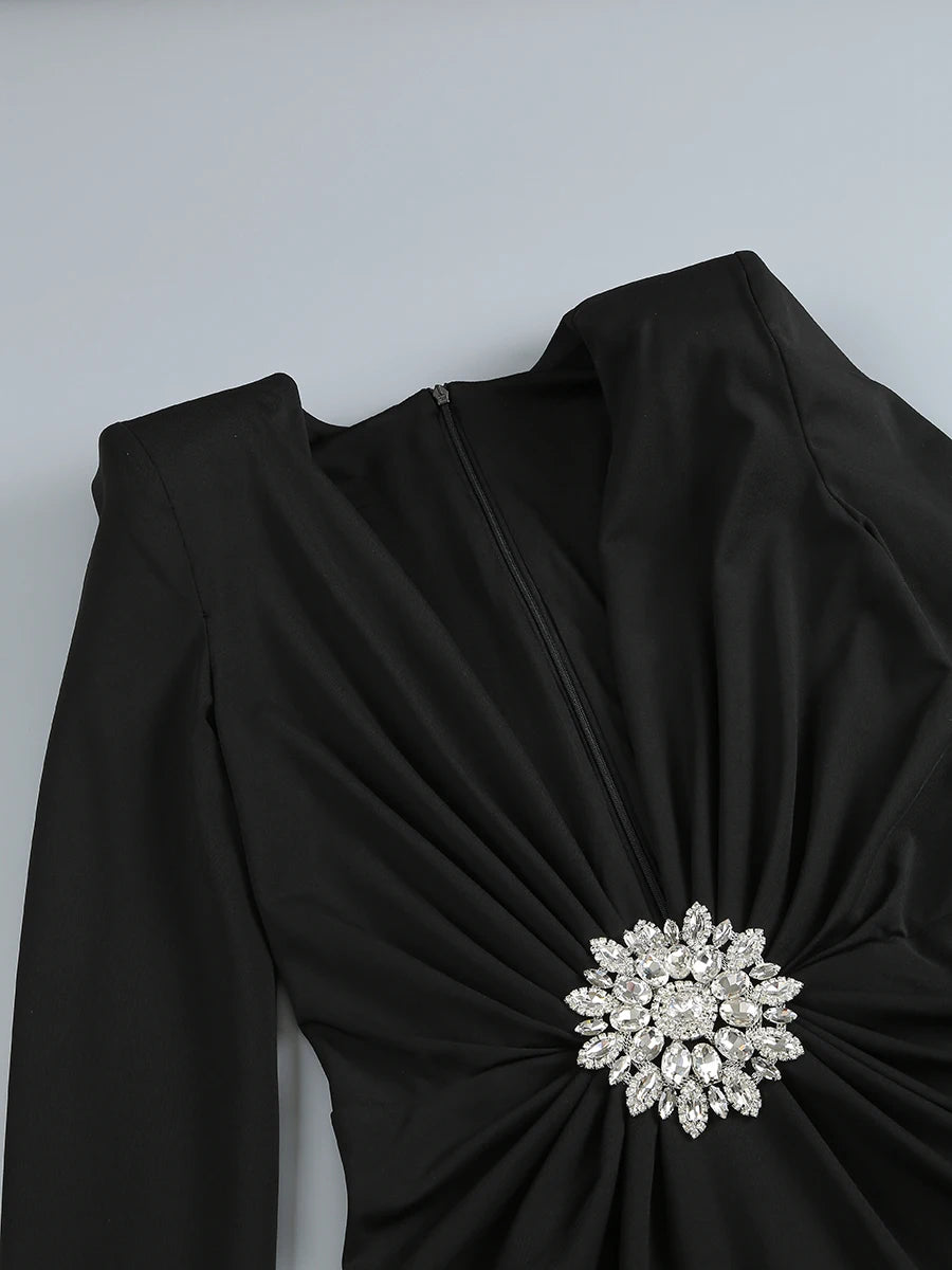 VC Black Maxi Dresses Women Sexy Deep V Neck Long Sleeves Gowns Runway Party Wear Spring New Fashion