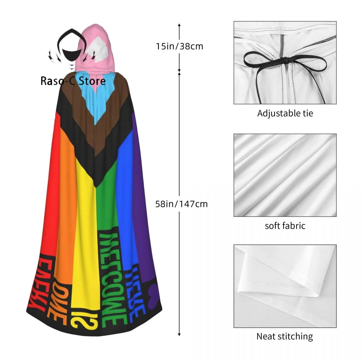 Long Cape Cloak Pride Flag Rainbow Hooded Cloak Coat Autumn Hoodies