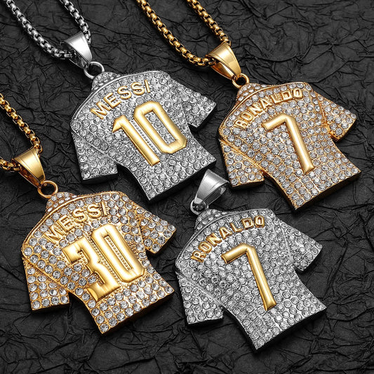 Messi Cristiano Ronaldo Neymar Mbappé Haaland Football Jersey Man Necklaces + Chain Stainless Steel Pendant Chain Jewelry Gifts