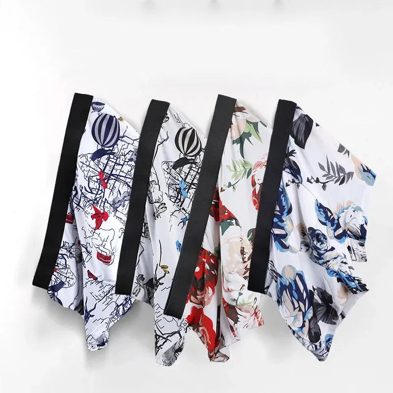 Boxers Men's Panties Man Ice Silk Underwear Boxer Shorts Printed Boxershorts U-pouch Breathable Underpants Thin Shorts L-4XL