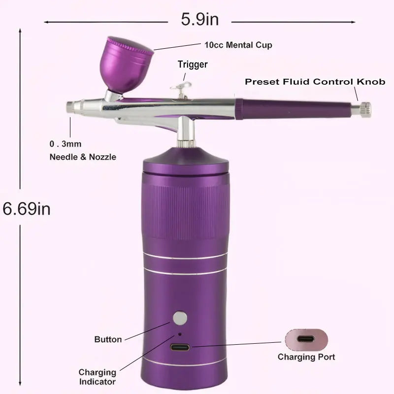 Full Set Rechargeable Wireless Airbrush Compressor Kit Air Brush Paint Sprayer Gun Water Oxygen Deep Hydrating Machine for Nail Art Tattoo Makeup Cosmetic Sets